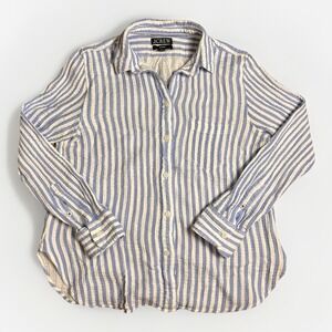 J. Crew Classic Fit Seersucker Stripe Shirt Size 2 Button-Up Blue 100% Cotton